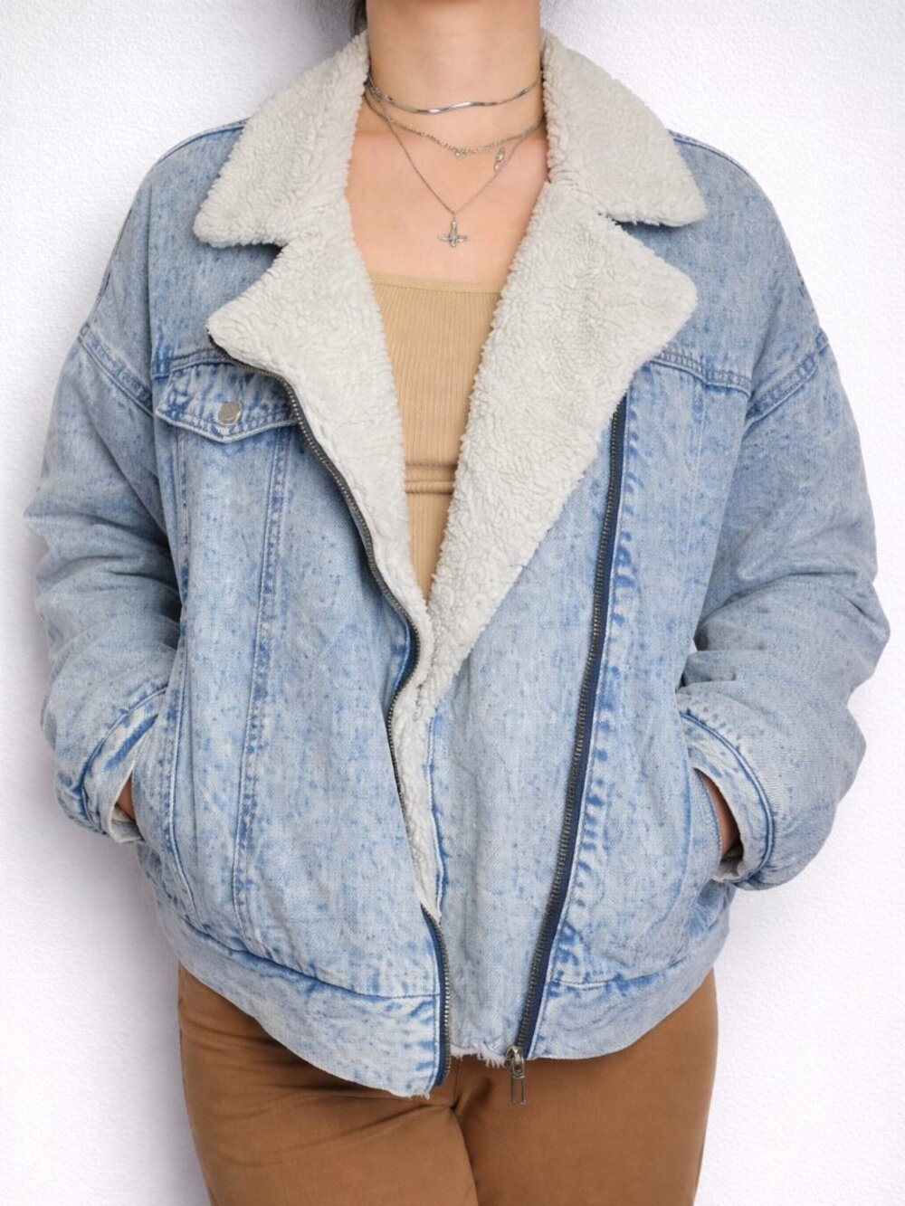 Light Wash Sherpa-Lined Denim Jacket